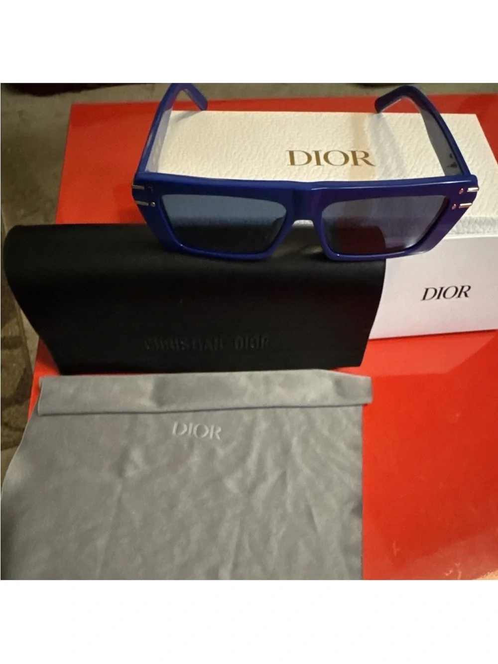 Dior Men's Blue Rectangular Sunglasses
